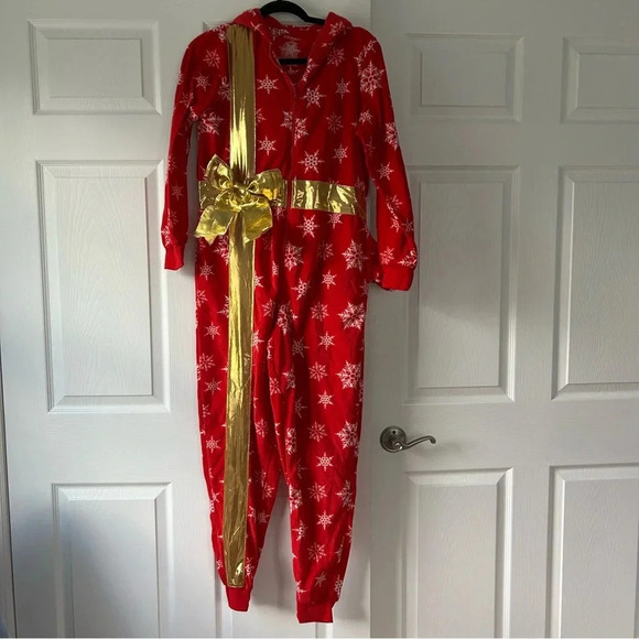 Red Christmas Onesie with Gold Bow - Picture 1 of 4